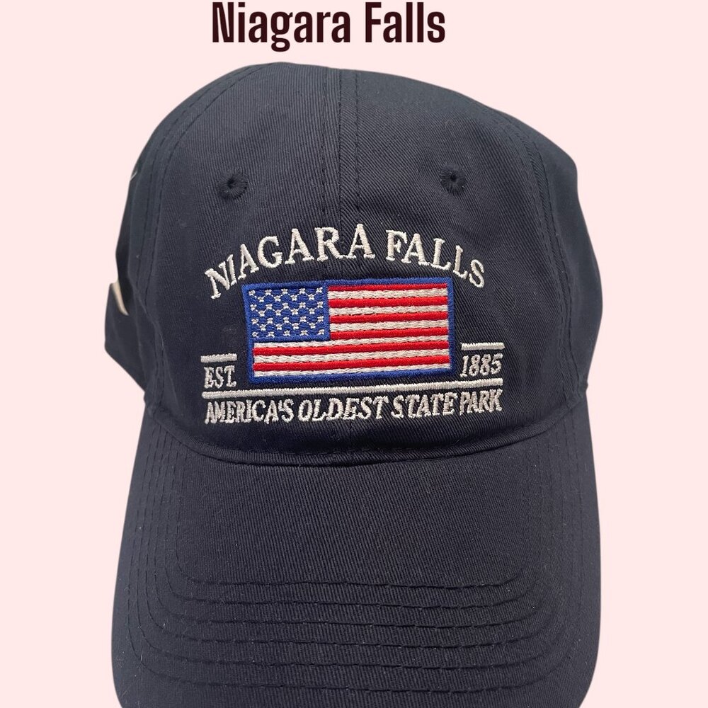Niagara Falls Cap Hat Navy Blue Embossed 1885 American Flag Souvenir NWT
